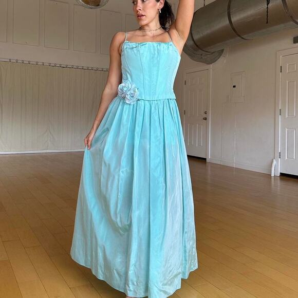 Jessica McClintock Women’s 11/12 Gown Aqua Silk Princes Vintage Prom Dress - Picture 1 of 3